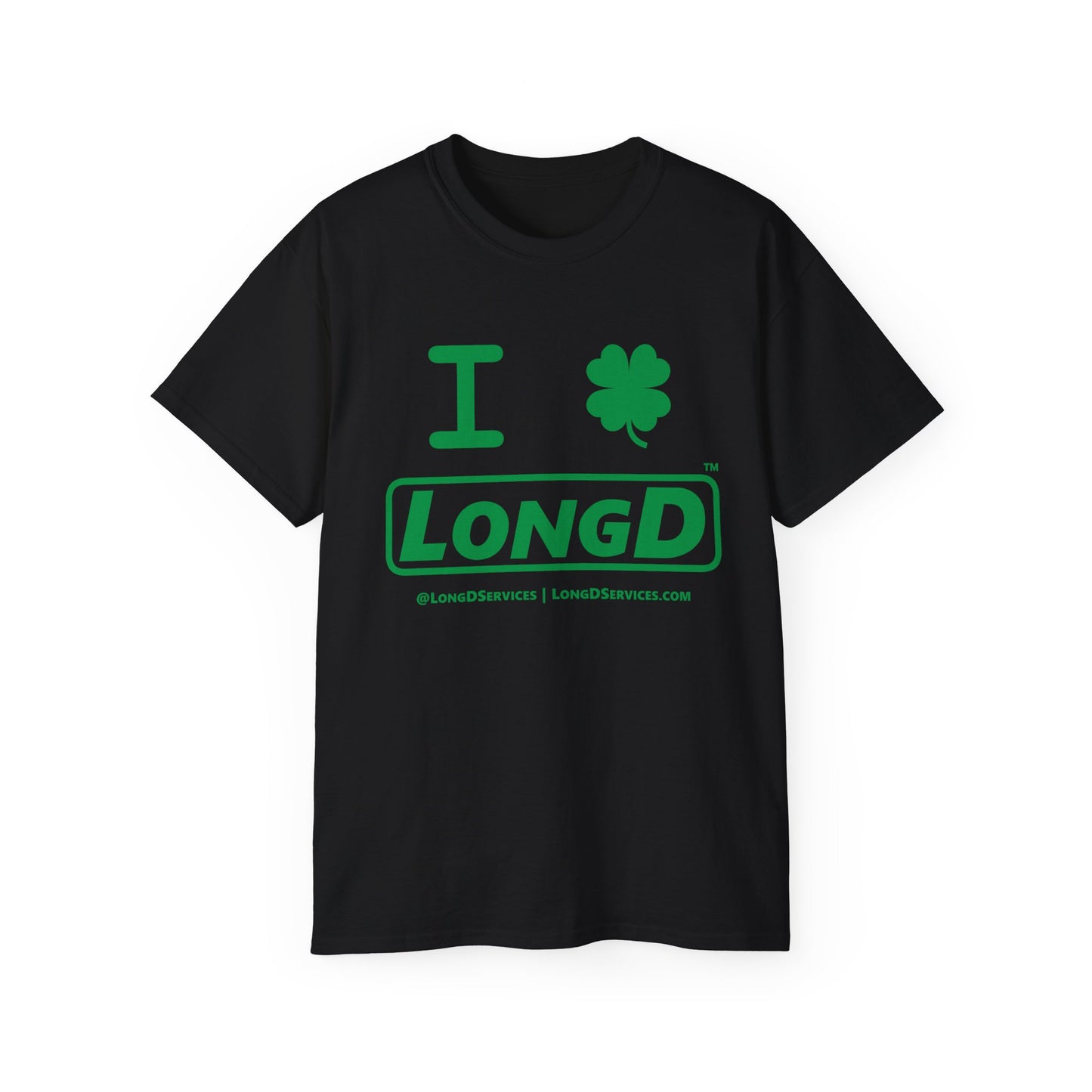 I Clover LongD® Logo Cotton Tee (St. Patrick's Day -Irish Green with 4-leaf clover)