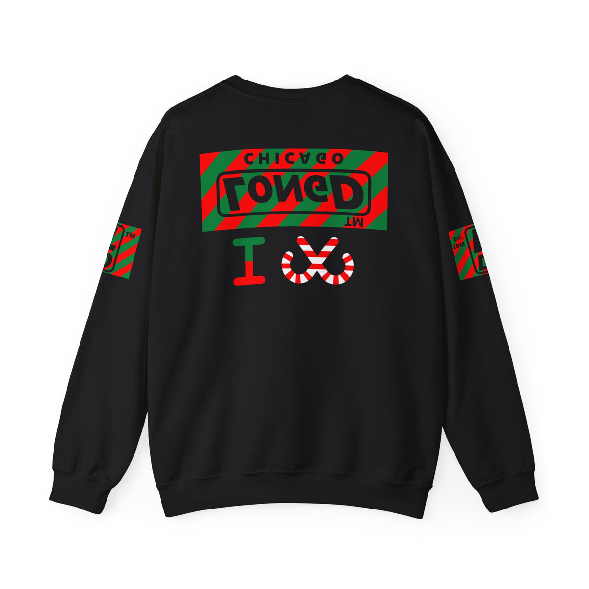 I candy cane LongD Chicago negative 12-striped 4-print logo crewneck sweatshirt
