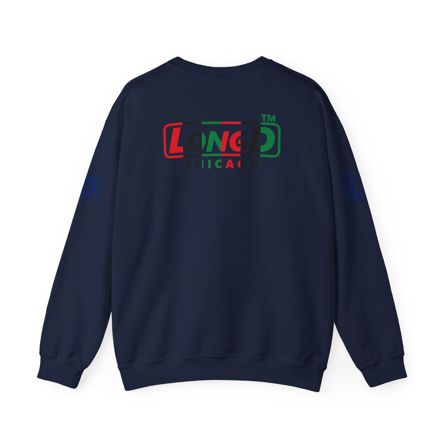 I fist LongD positive vertical 6-striped 4-print Chicago logo crewneck sweatshirt