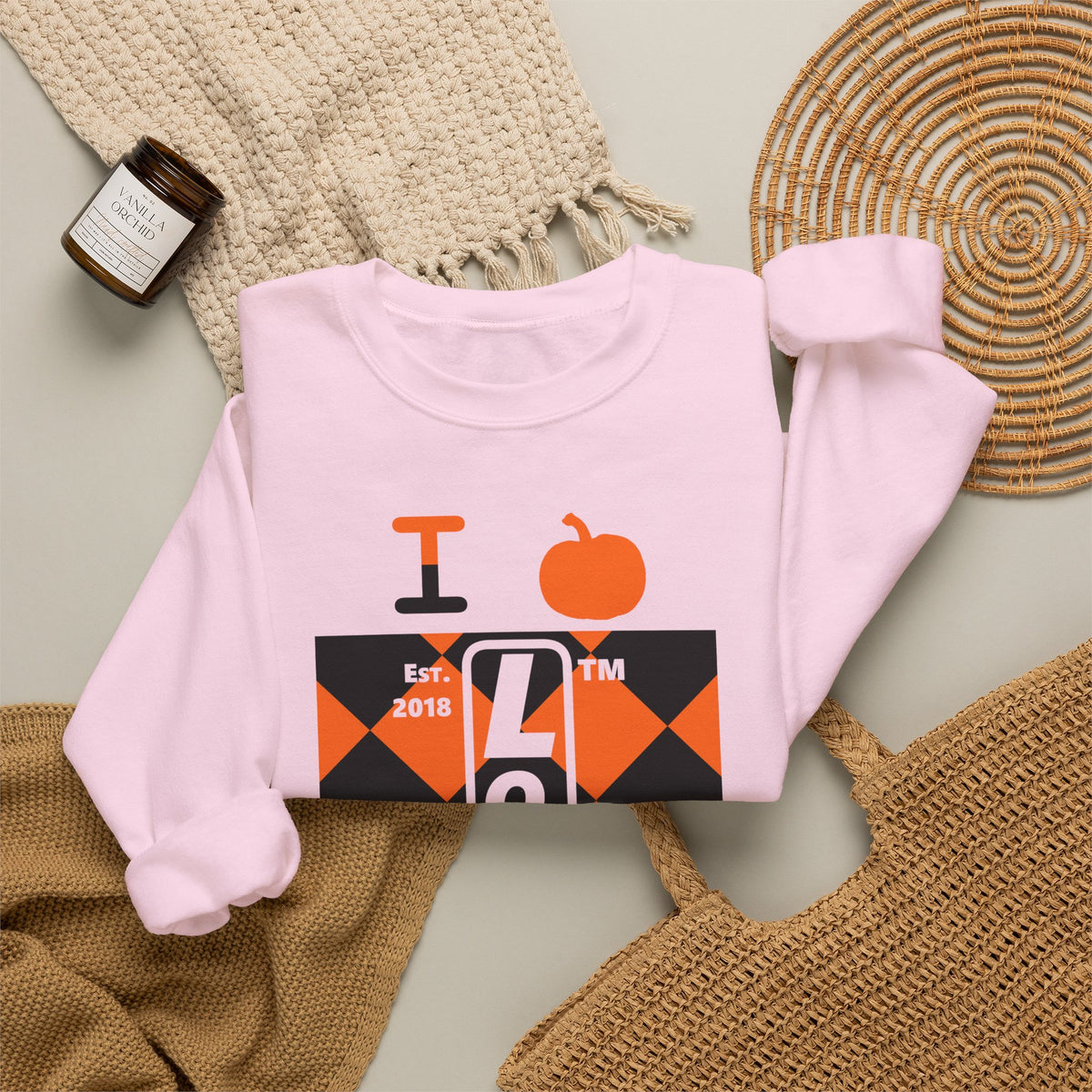 I pumpkin LongD Hyde Park negative upright argyle logo crewneck sweatshirt