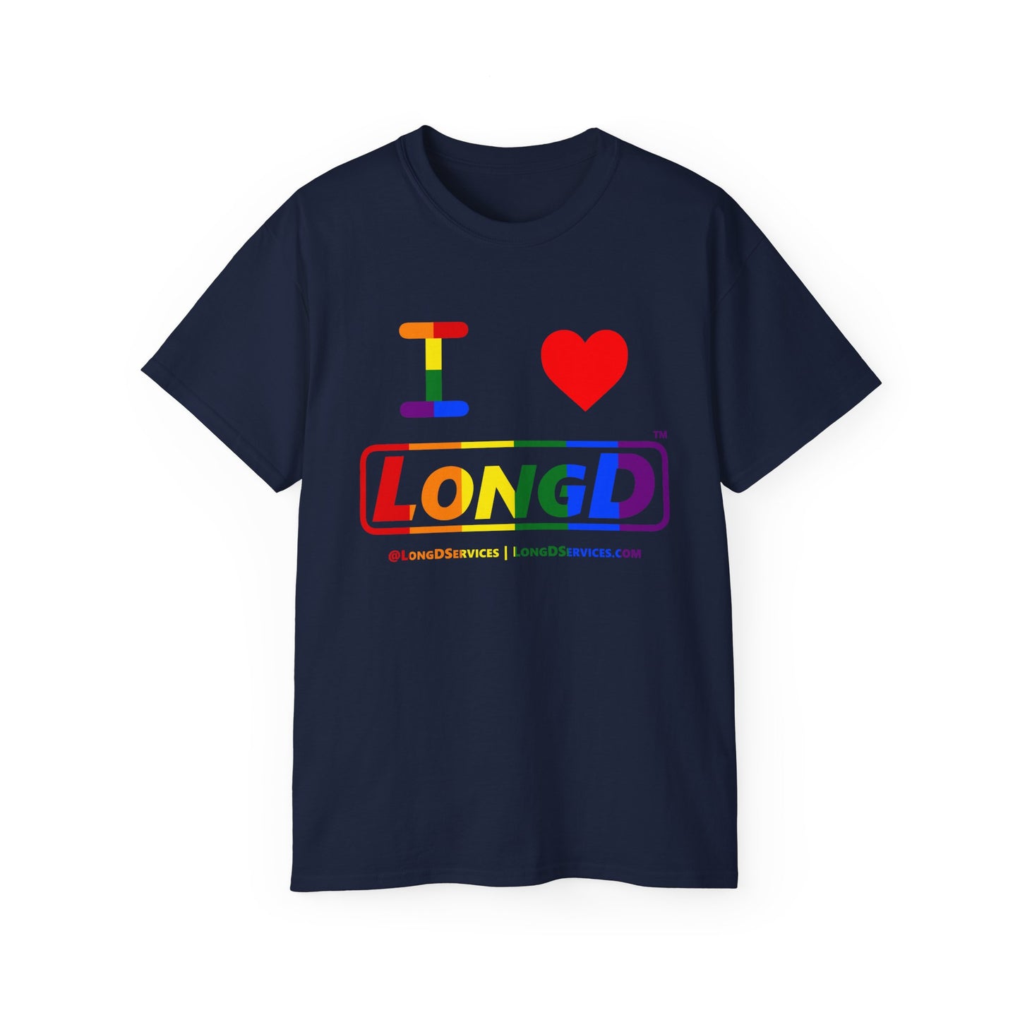 I Luv LongD® Logo Cotton Tee Pride rainbow positive text