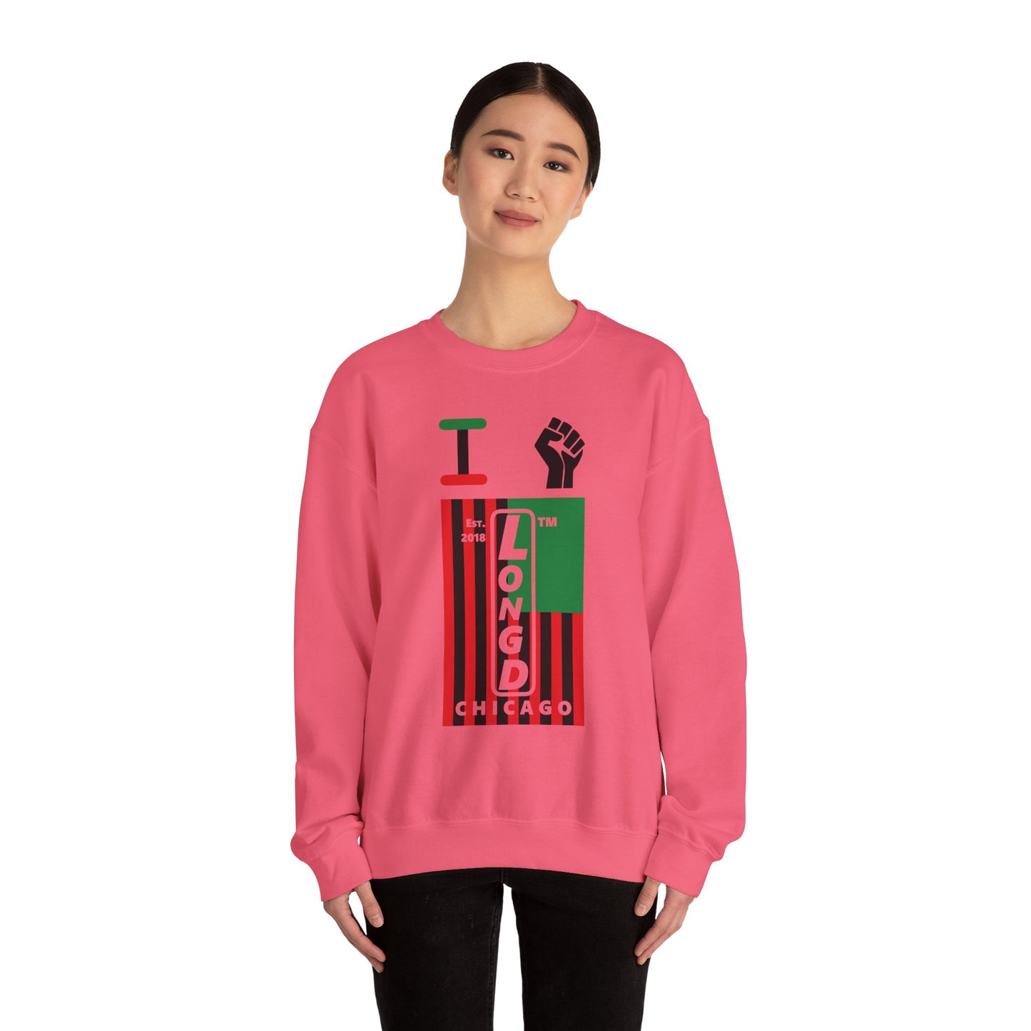 I Fist LongD negative flag Chicago upright logo crewneck sweatshirt