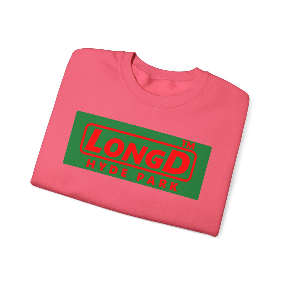 LongD Hyde Park logo positive red on negative green (Xmas colors) crewneck sweatshirt