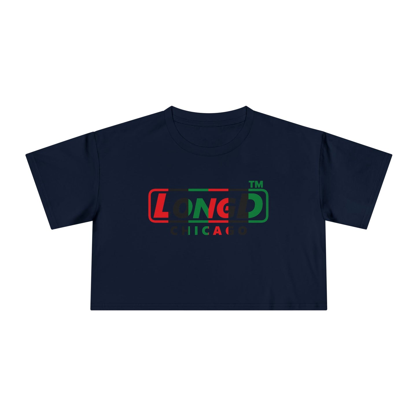 LongD positive vertical 6-striped Chicago logo crop tee (Juneteenth colors)