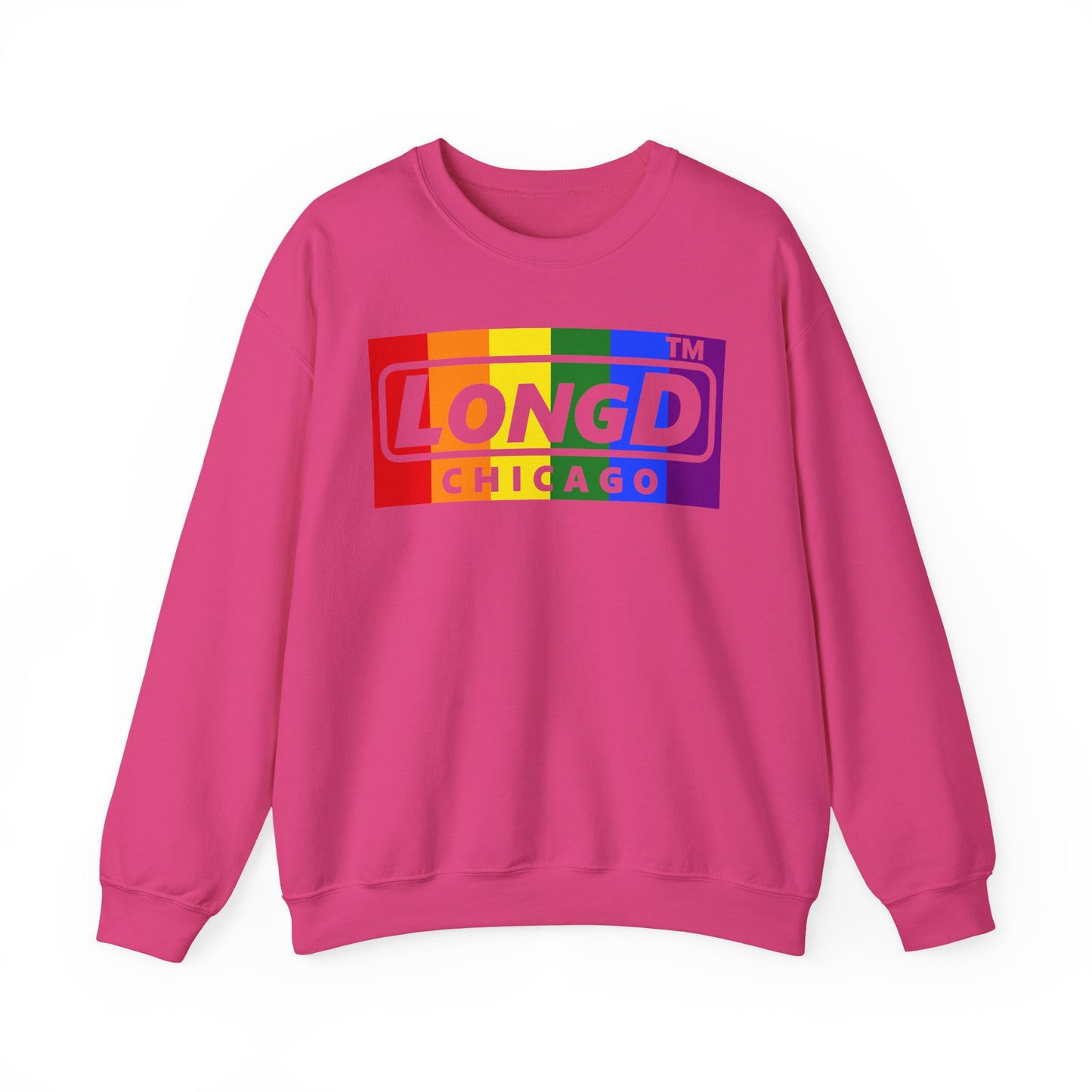 LongD negative vertical striped Chicago logo crewneck sweatshirt (Pride colors)