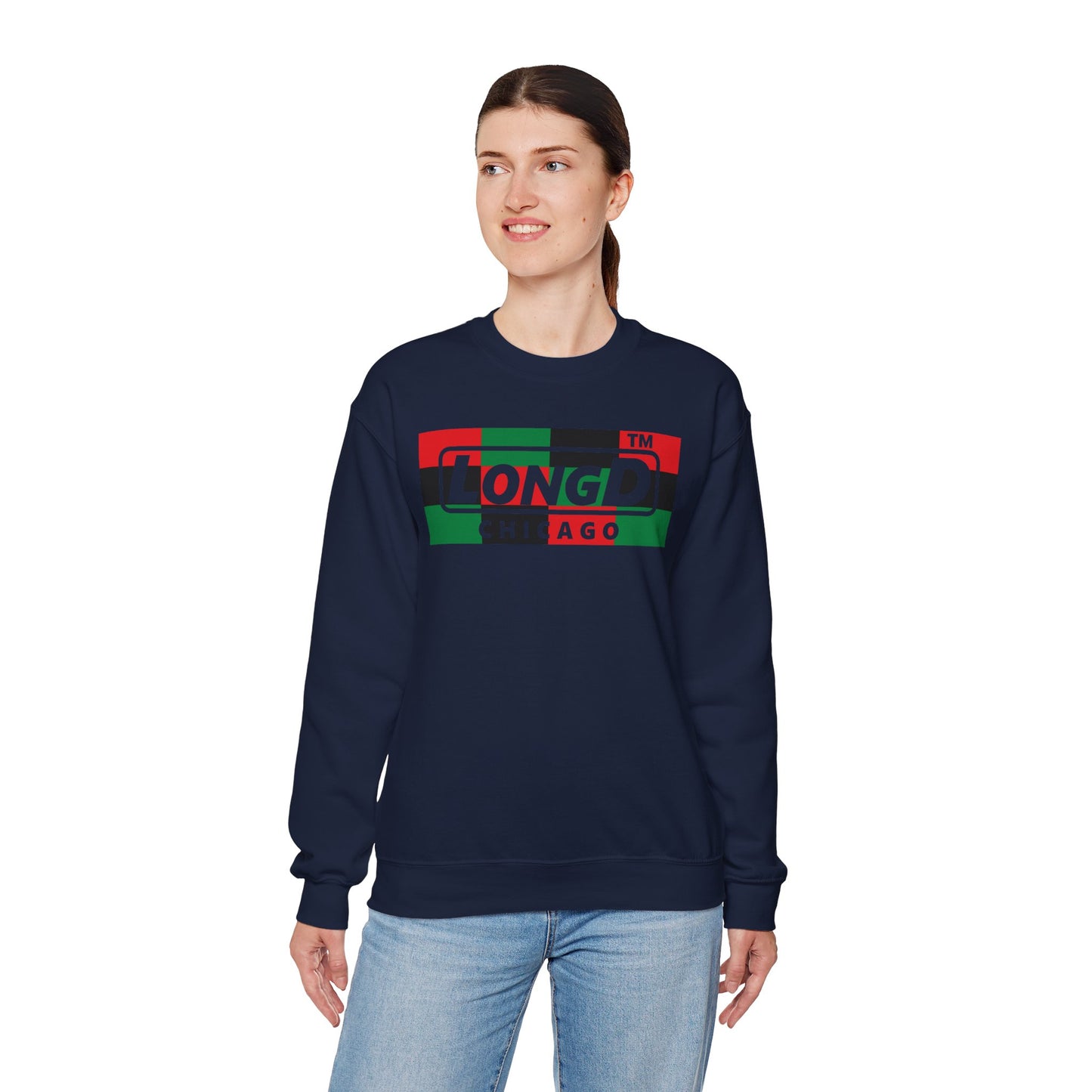 LongD negative 3x4 Chicago logo crewneck sweatshirt (Juneteenth colors)