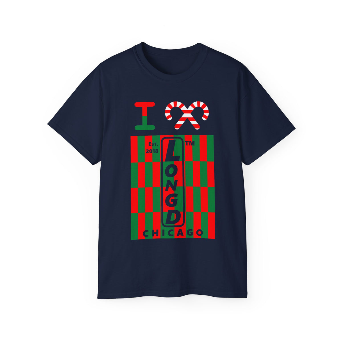 I candy cane LongD Chicago negative upright tiled logo cotton tee