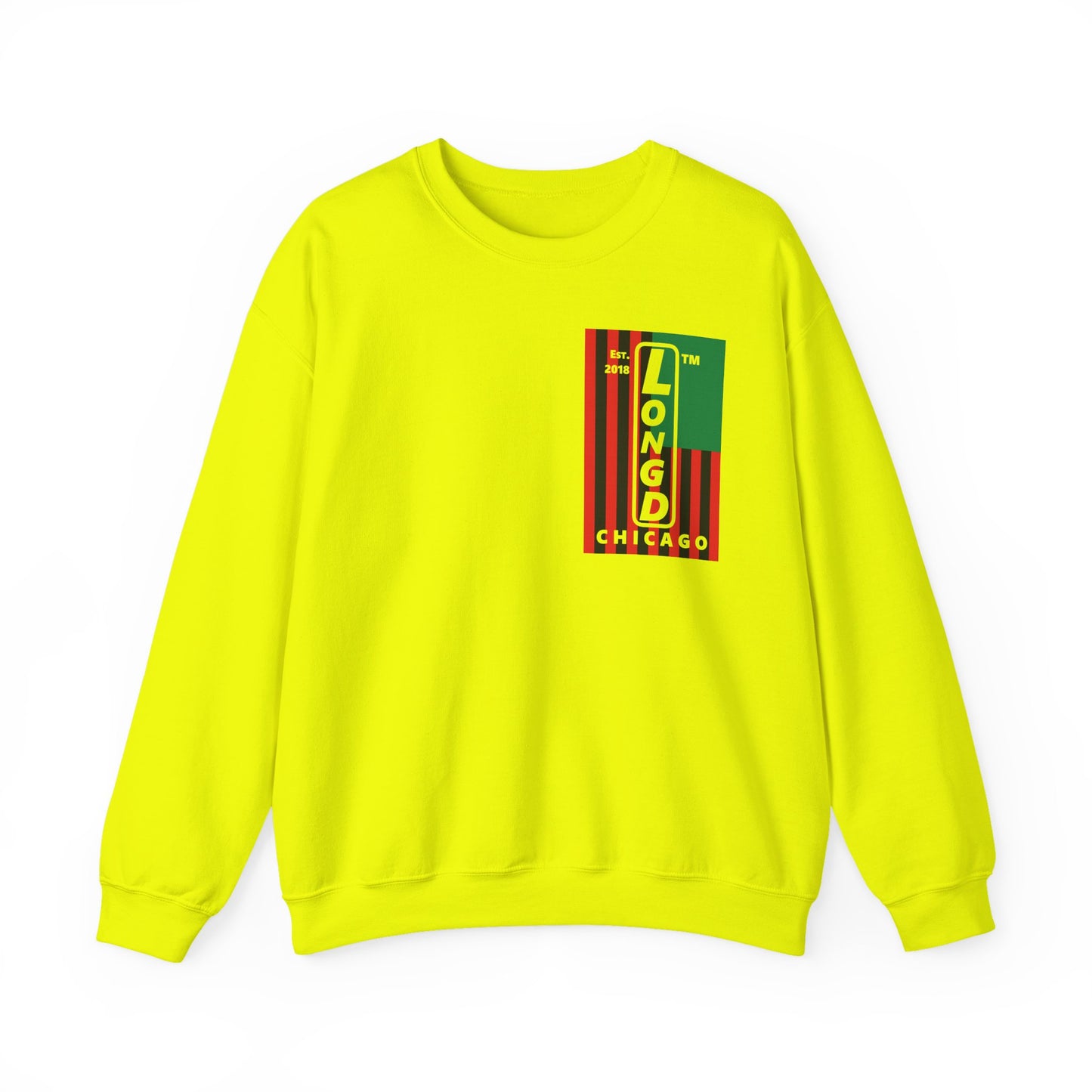 LongD negative cropped flag single-breasted front-back Chicago upright logo crewneck sweatshirt (Juneteenth colors)