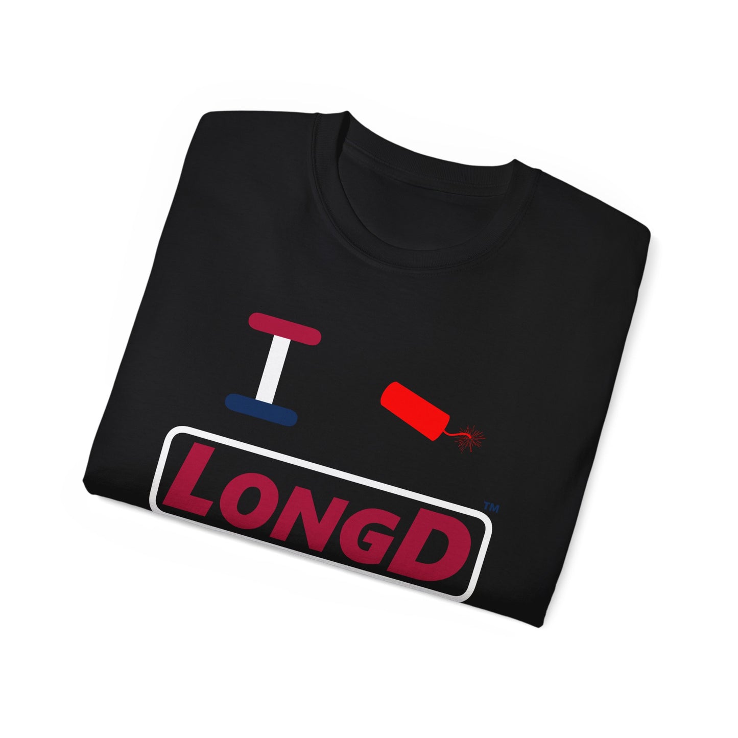 I Firecracker LongD® Logo Cotton Tee Red, White and Blue positive elements text