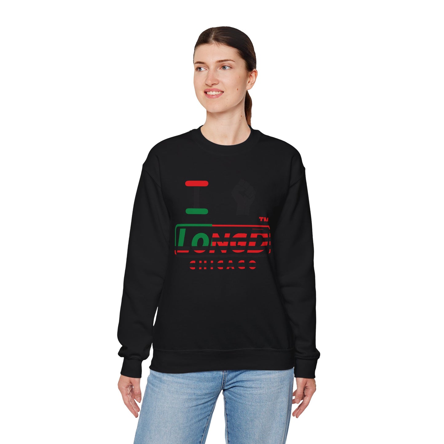 I fist LongD positive flag Chicago logo crewneck sweatshirt