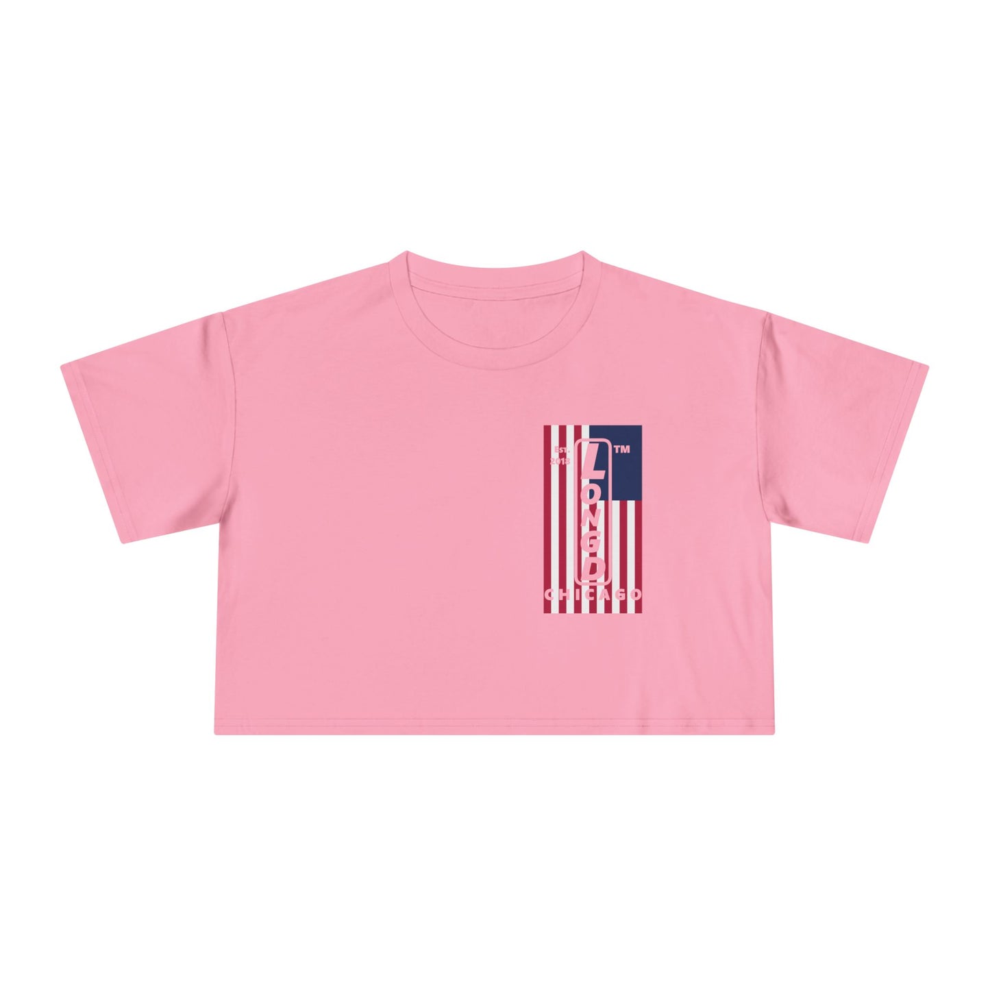 Negative flag upright single-breasted Chicago logo crop tee (Patriotic colors)