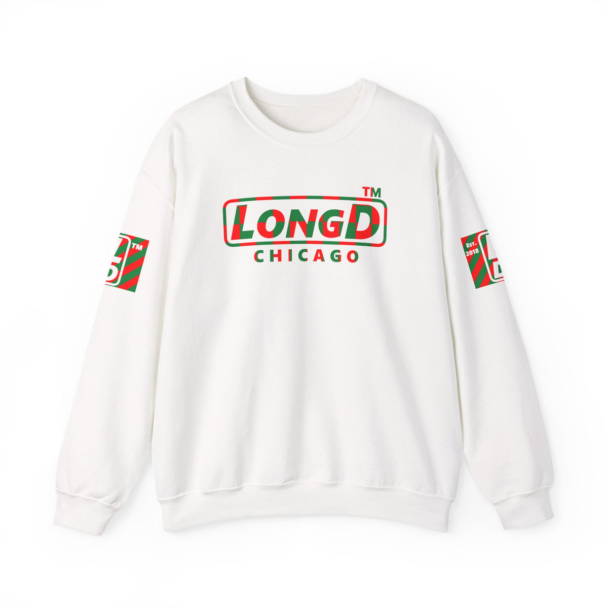 LongD Chicago positive checkered 4-print logo (Xmas colors) crewneck sweatshirt