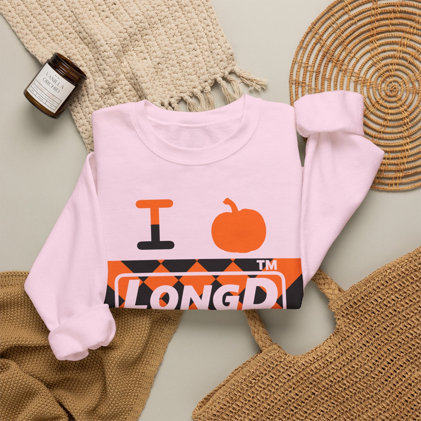 I pumpkin LongD Hyde Park negative stylized argyle 4-print logo crewneck sweatshirt