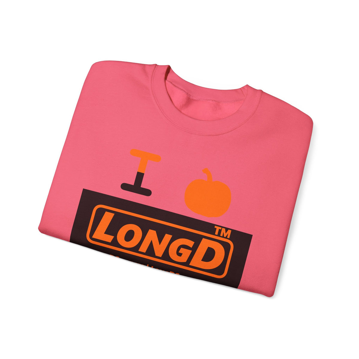 I pumpkin LongD Tag-domain logo positive orange on negative black crewneck sweatshirt
