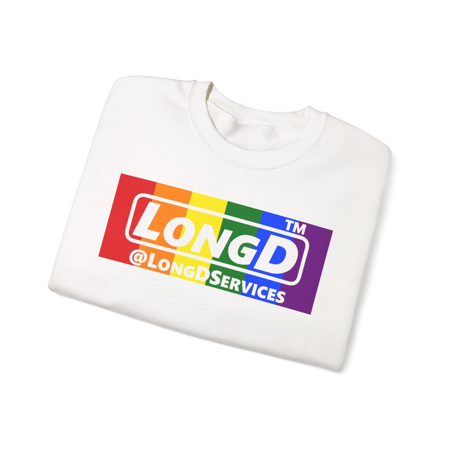 LongD official basic 4-print tag logo crewneck sweatshirt with Pride heart