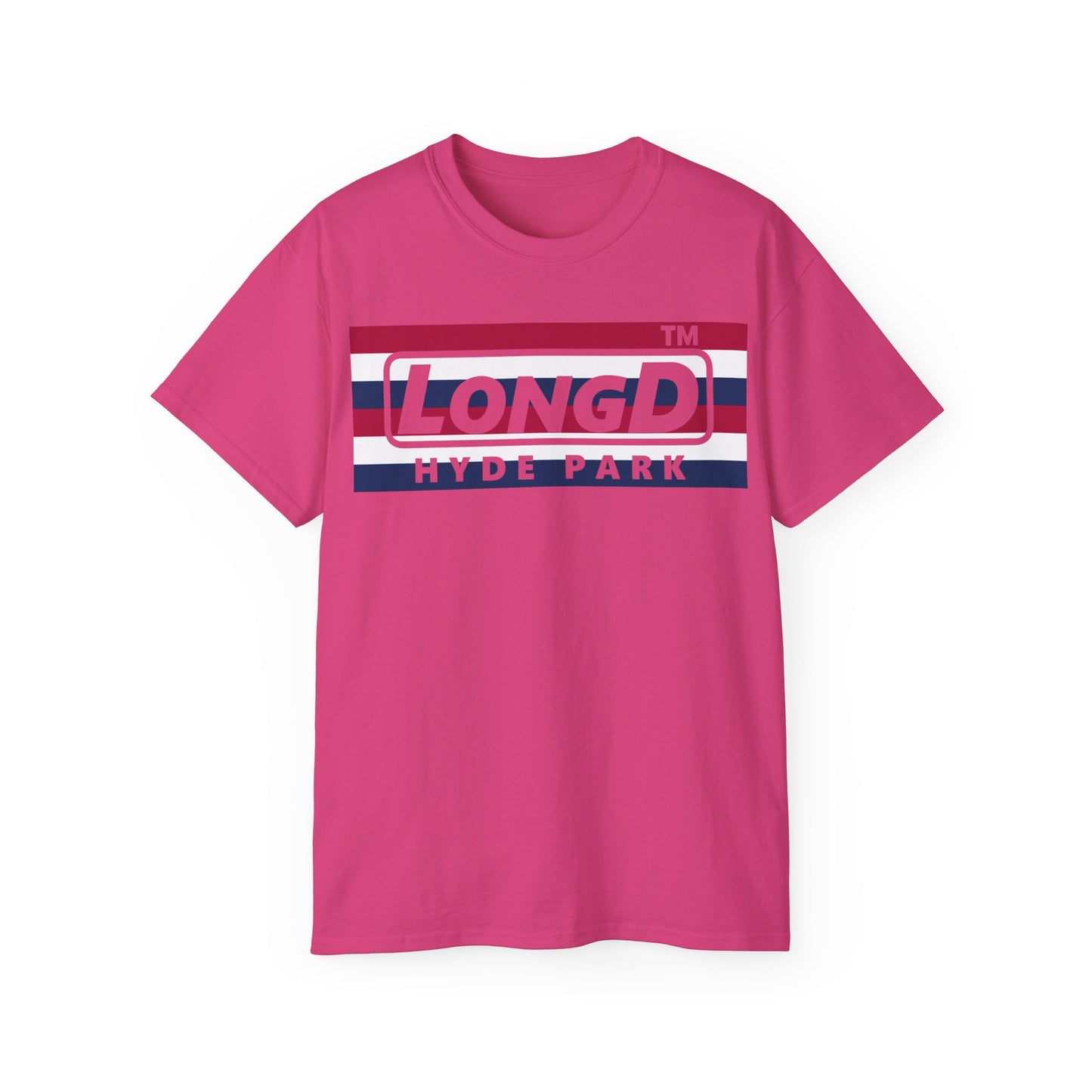 LongD negative horizontal 6-striped Hyde Park logo cotton tee (patriotic colors)