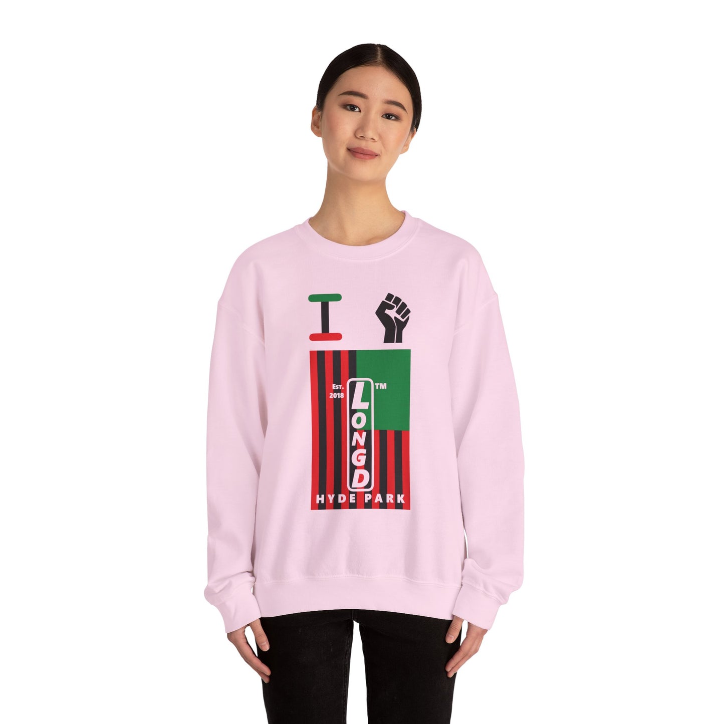 I Fist LongD negative flag Hyde Park upright logo crewneck sweatshirt