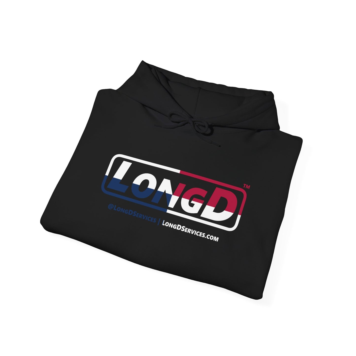 LongD® Logo Hoodie red, white and blue positive quarters