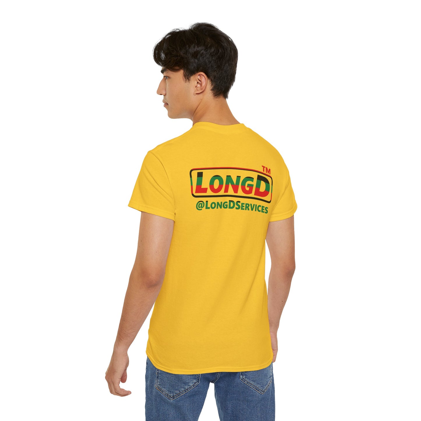LongD positive horizontal 6-striped Hyde Park logo single-breasted front-back cotton tee (Juneteenth colors)