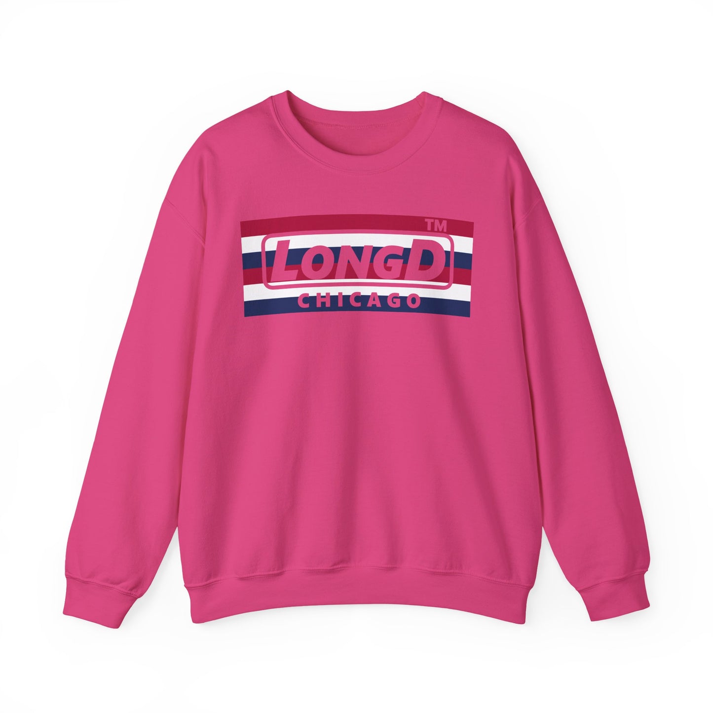 LongD negative horizontal 6-striped Chicago logo crewneck sweatshirt (patriotic colors)