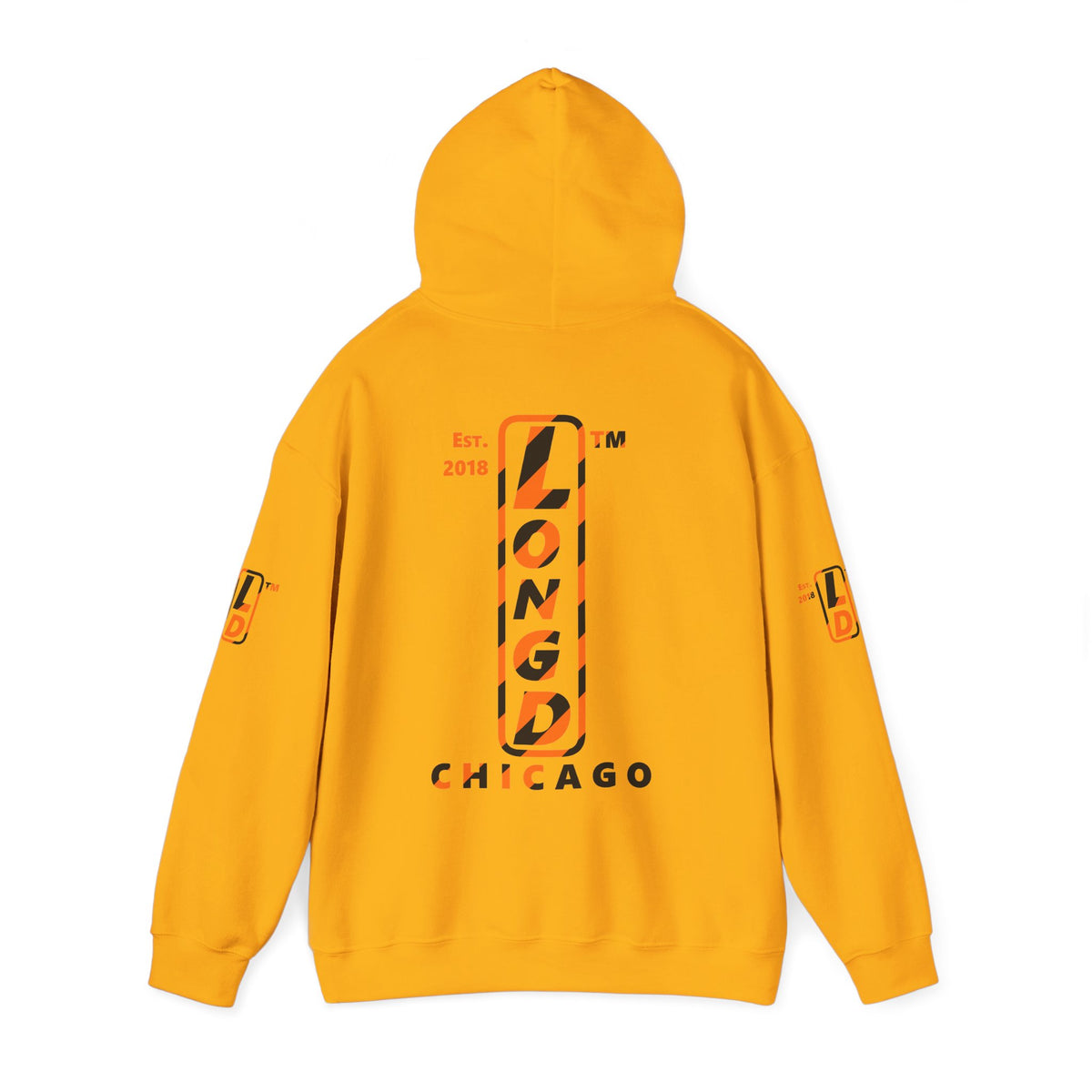 LongD Chicago positive upright pixel-weighted 12-striped 4-print logo (Halloween colors) hoodie
