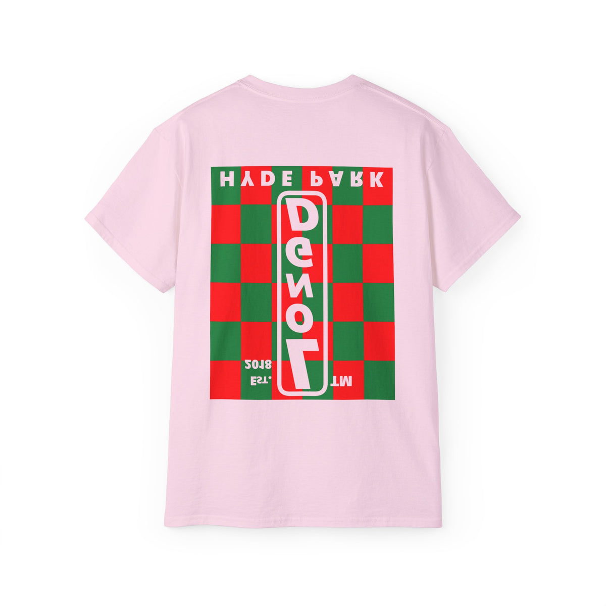 LongD Hyde Park negative upright checkered front-back logo (Xmas colors) cotton tee