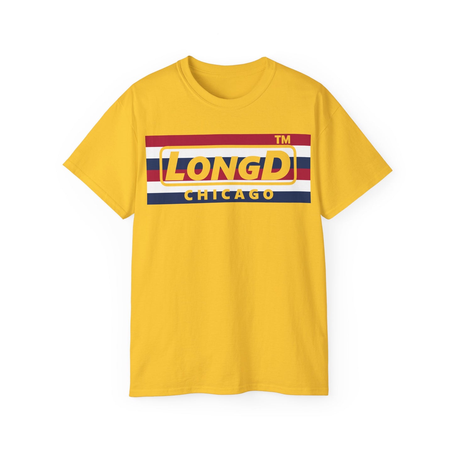 LongD negative horizontal 6-striped Chicago logo cotton tee (patriotic colors)