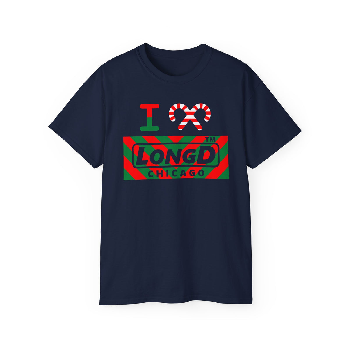 I candy cane LongD Chicago negative downward chevron logo cotton tee