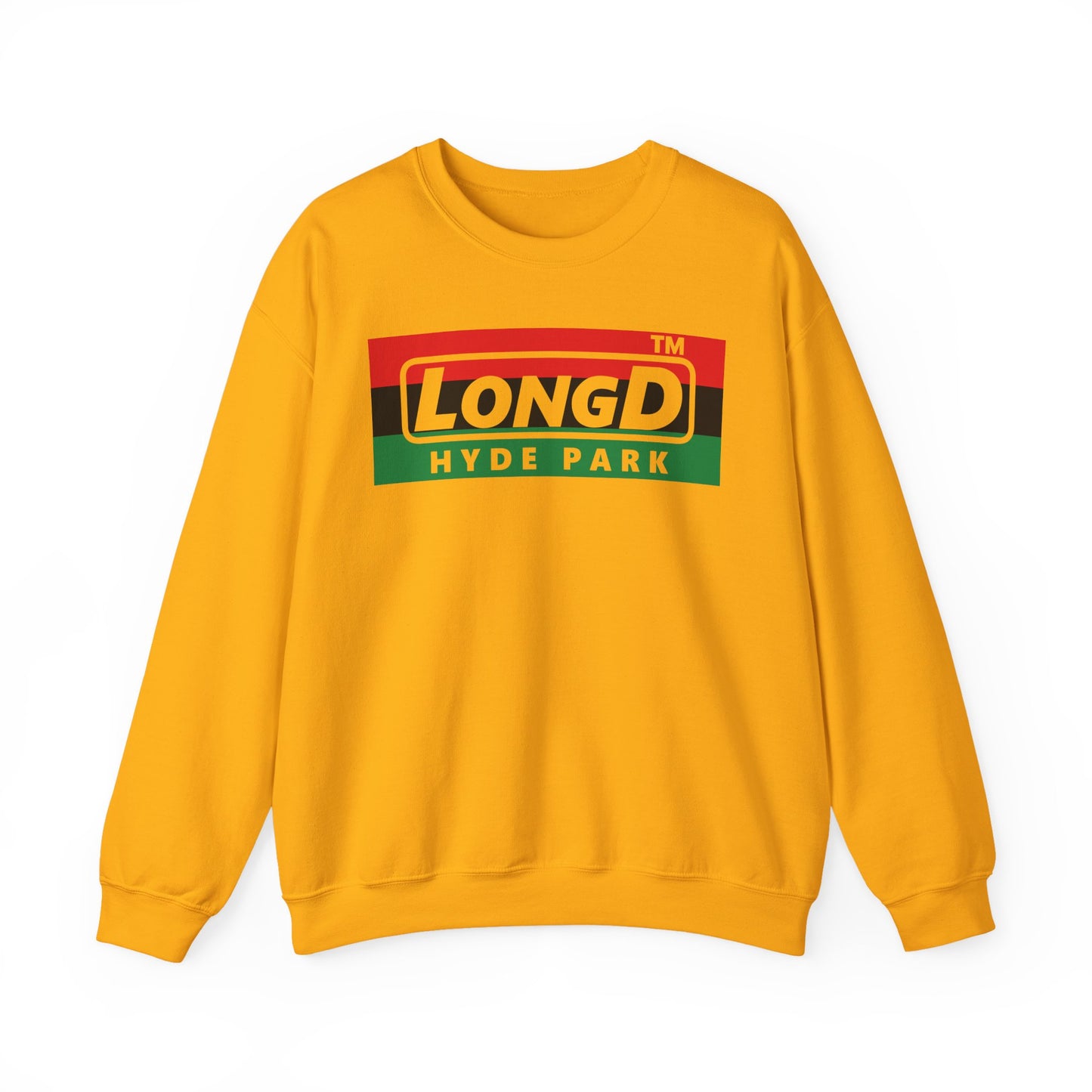 LongD negative horizontal 3-striped Hyde Park logo crewneck sweatshirt (Juneteenth colors)