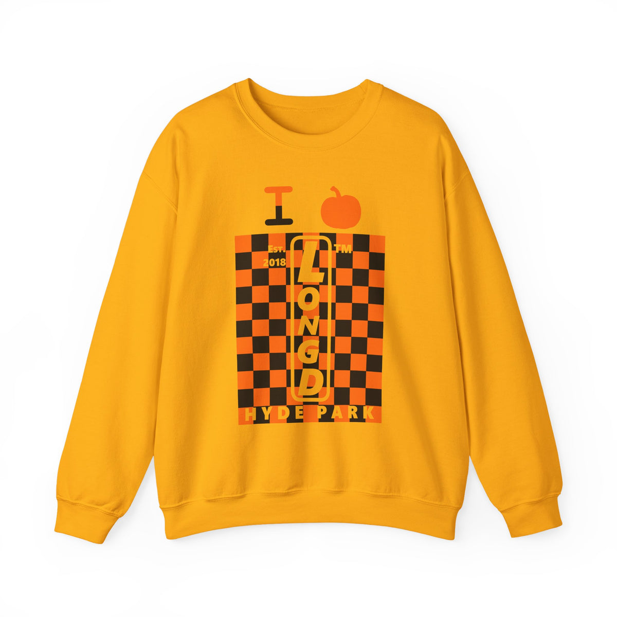 I pumpkin LongD Hyde Park negative upright checkered logo crewneck sweatshirt