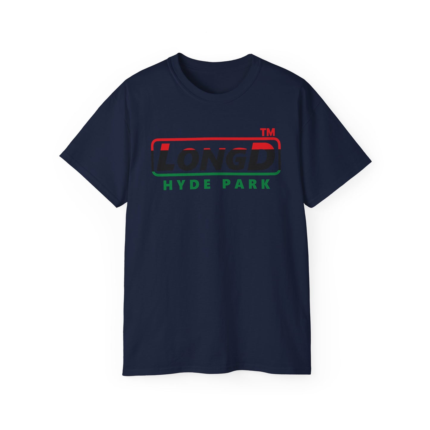 LongD positive horizontal 3-striped Hyde Park logo cotton tee (Juneteenth colors)