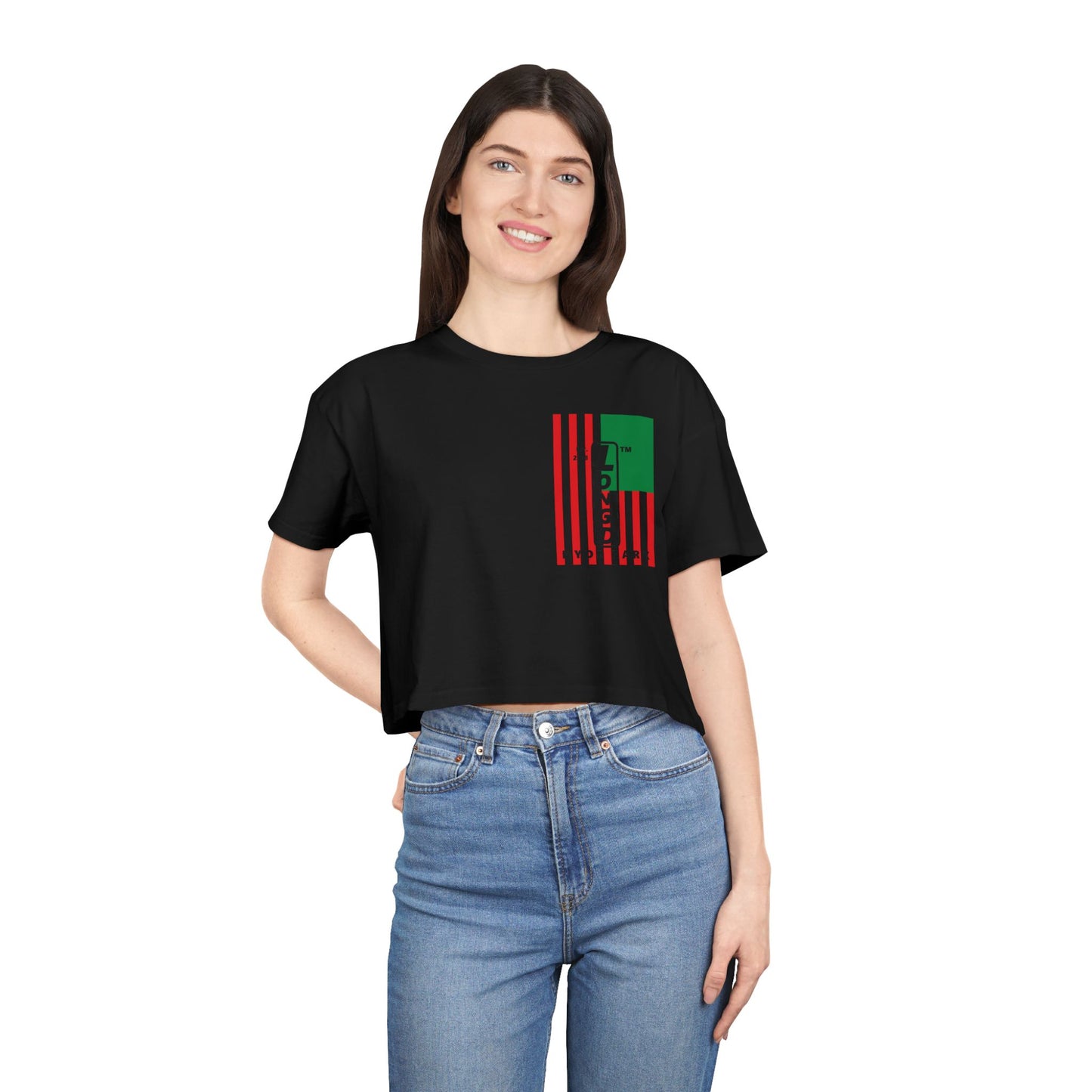 Negative flag upright single-breasted Hyde Park logo crop tee (Juneteenth colors)