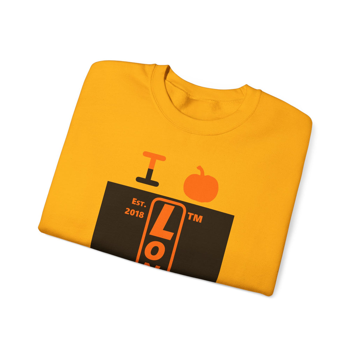 I pumpkin LongD Hyde Park upright logo positive orange on negative black crewneck sweatshirt
