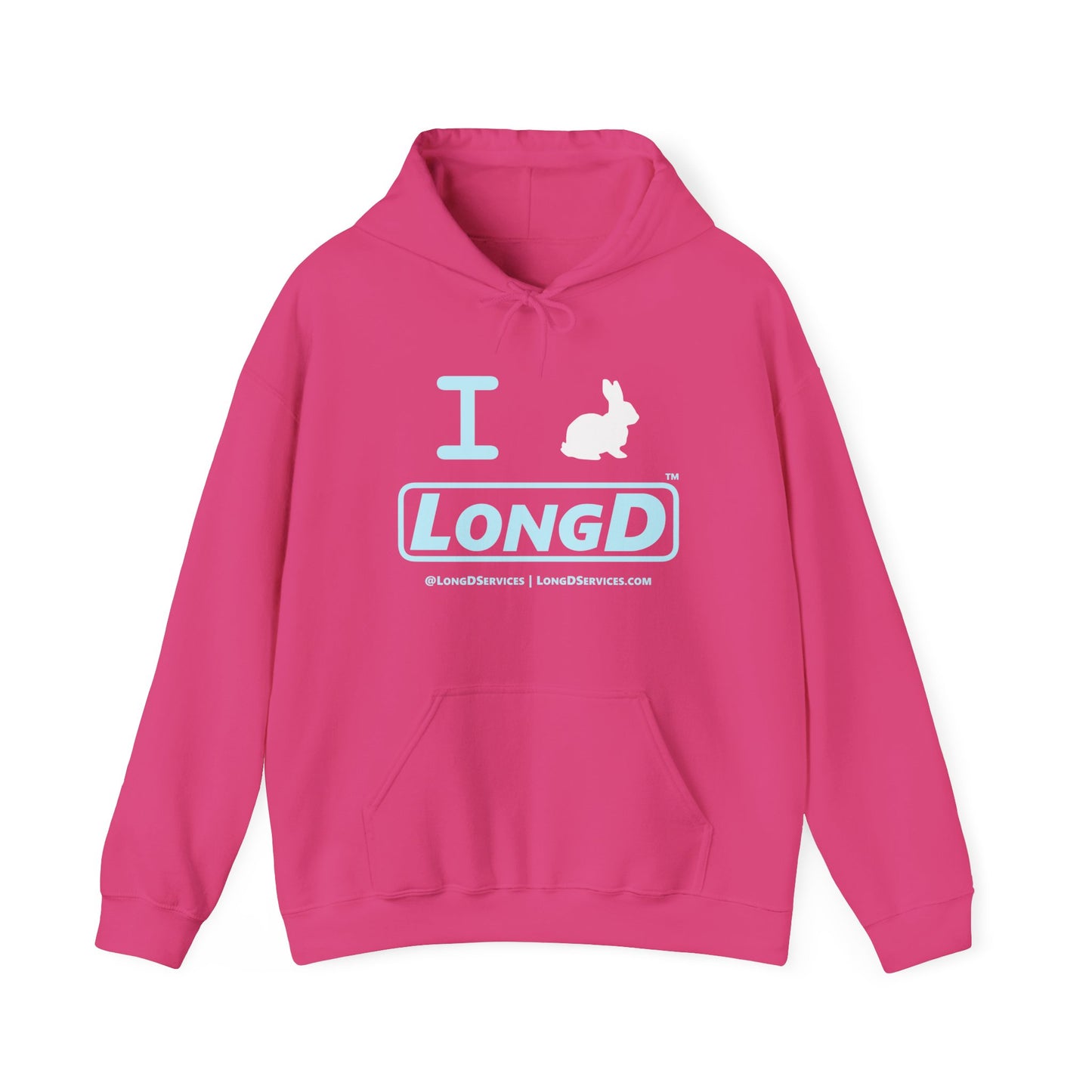 I Bunny LongD® Logo Hoodie Pastel blue text (White Easter Bunny)