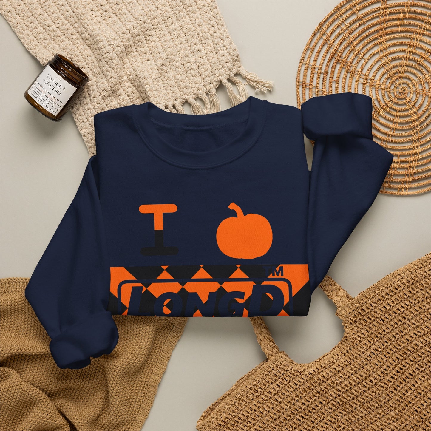 I pumpkin LongD Hyde Park negative stylized argyle 4-print logo crewneck sweatshirt
