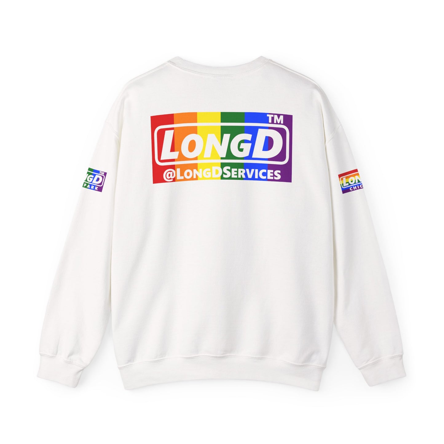 LongD official basic 4-print Hyde Park logo crewneck sweatshirt with Pride heart