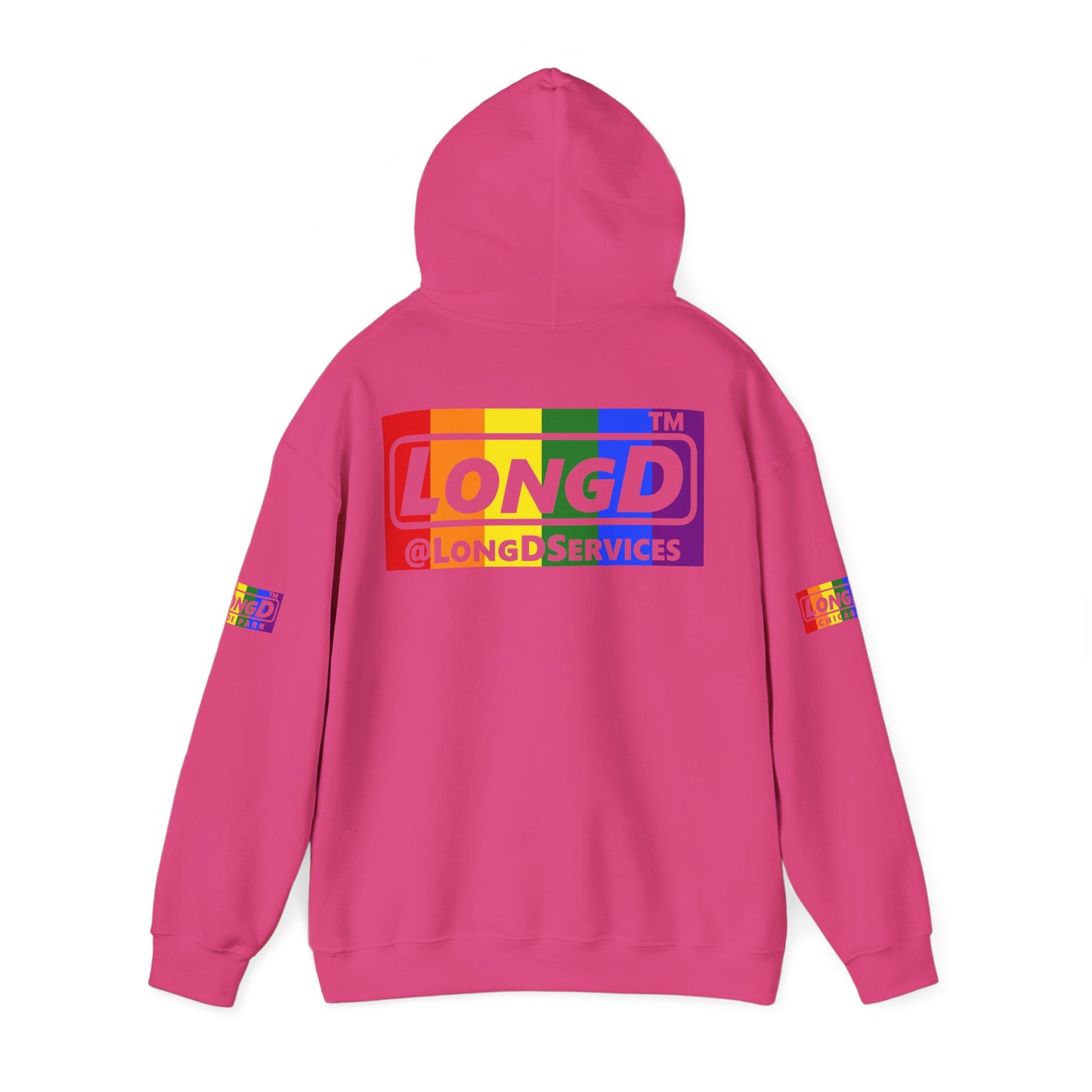 I Luv LongD® negative vertical striped 4-print Chicago logo hoodie (Pride colors)