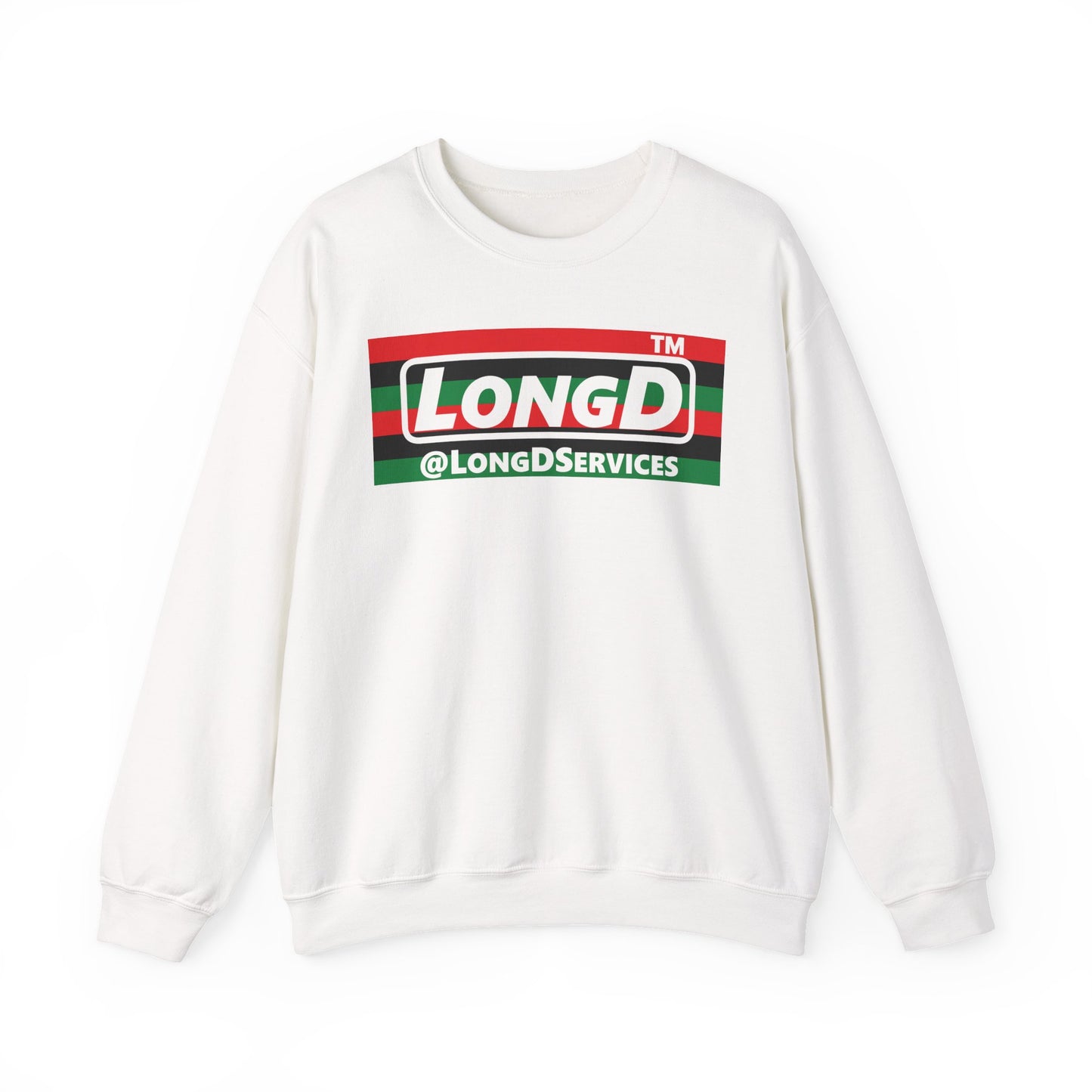 LongD negative horizontal 6-striped Chicago logo crewneck sweatshirt (Juneteenth colors)