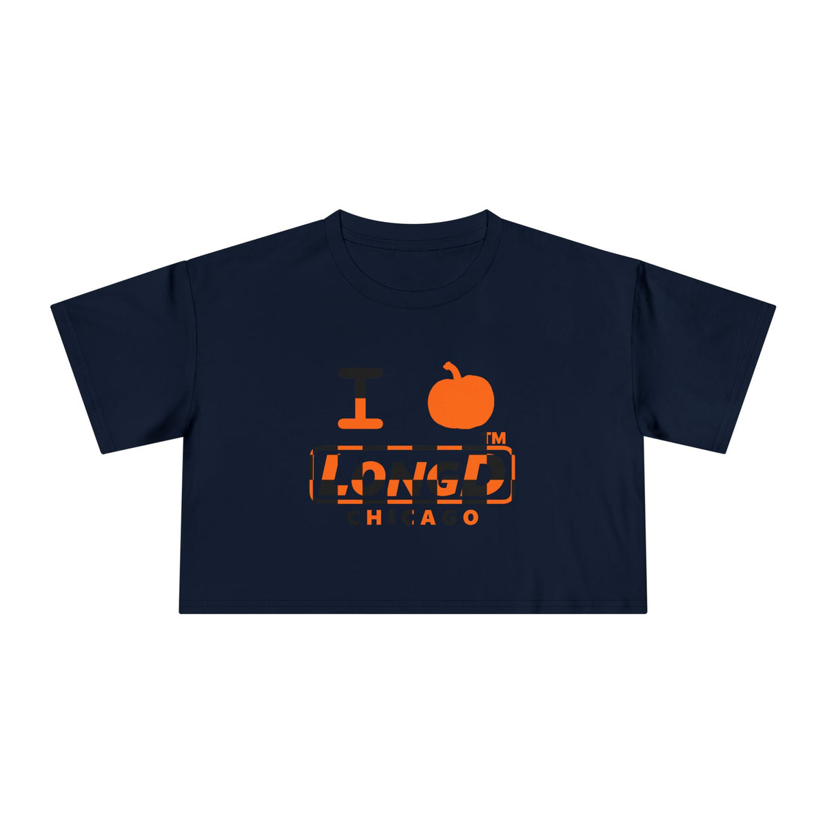 I pumpkin LongD Chicago positive checkered logo crop tee
