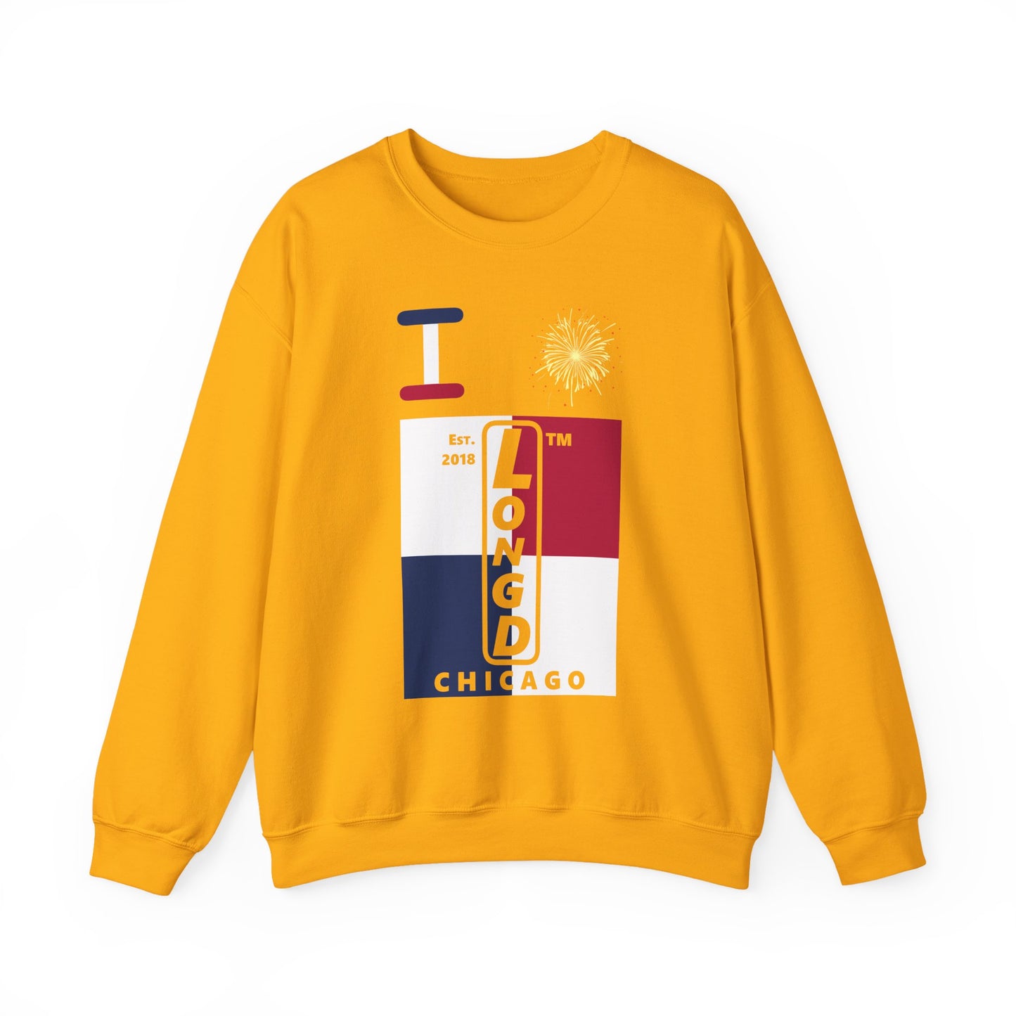 I Burst LongD negative quarters flag Chicago upright logo crewneck sweatshirt