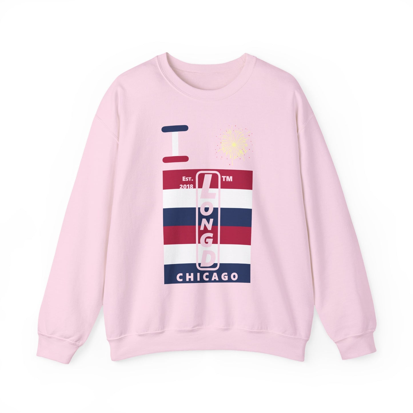 I Burst LongD negative horizontal 6-striped Chicago upright logo crewneck sweatshirt