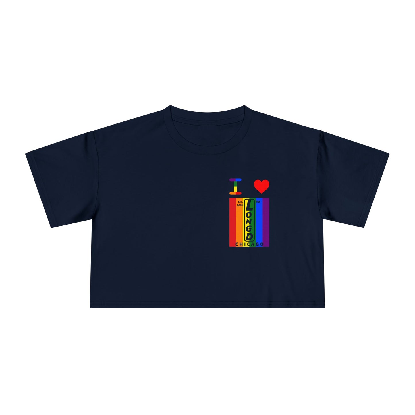 I Luv LongD Negative vertical 6-striped upright single-breasted Chicago logo crop tee (Pride colors)