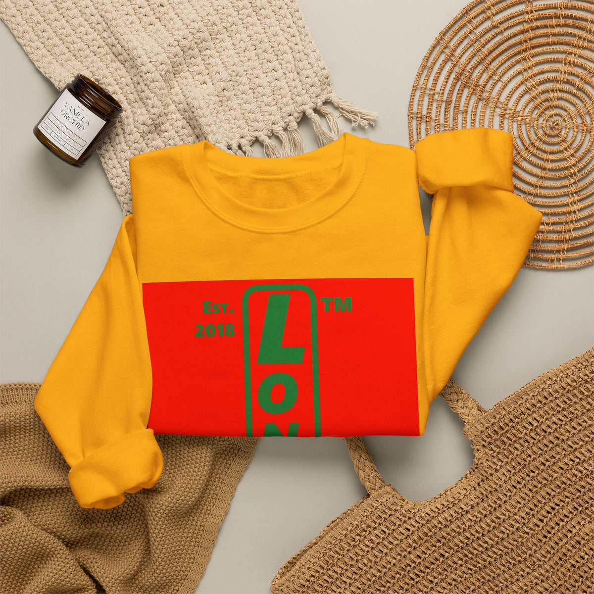 LongD Chicago upright logo positive green on negative red (Xmas colors) crewneck sweatshirt
