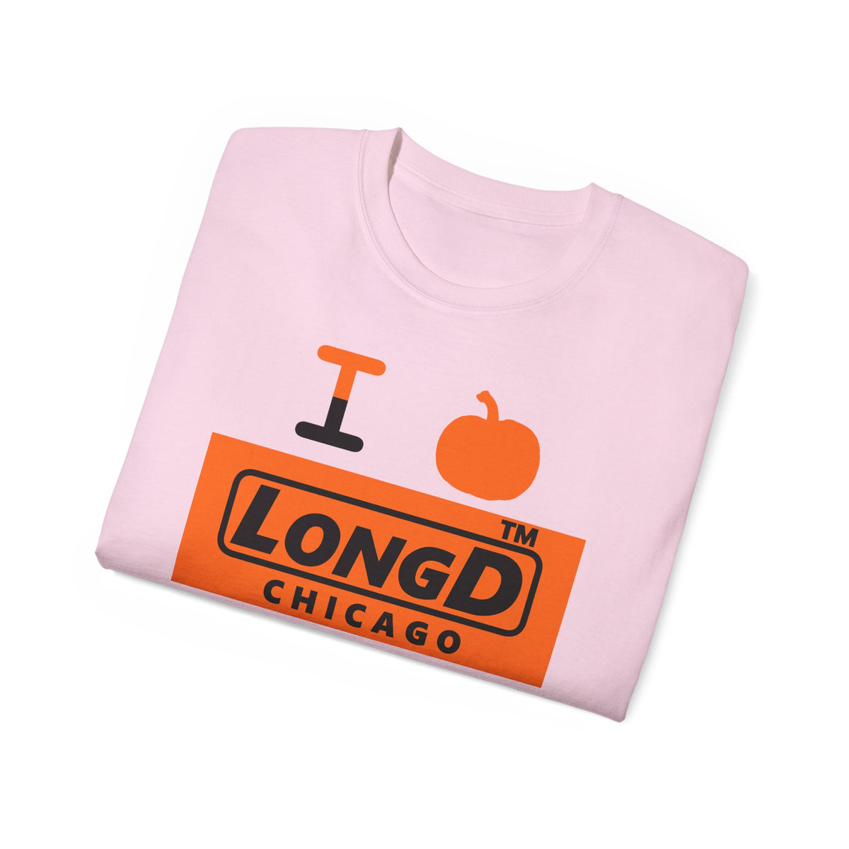 I pumpkin LongD Chicago logo positive black on negative orange cotton tee