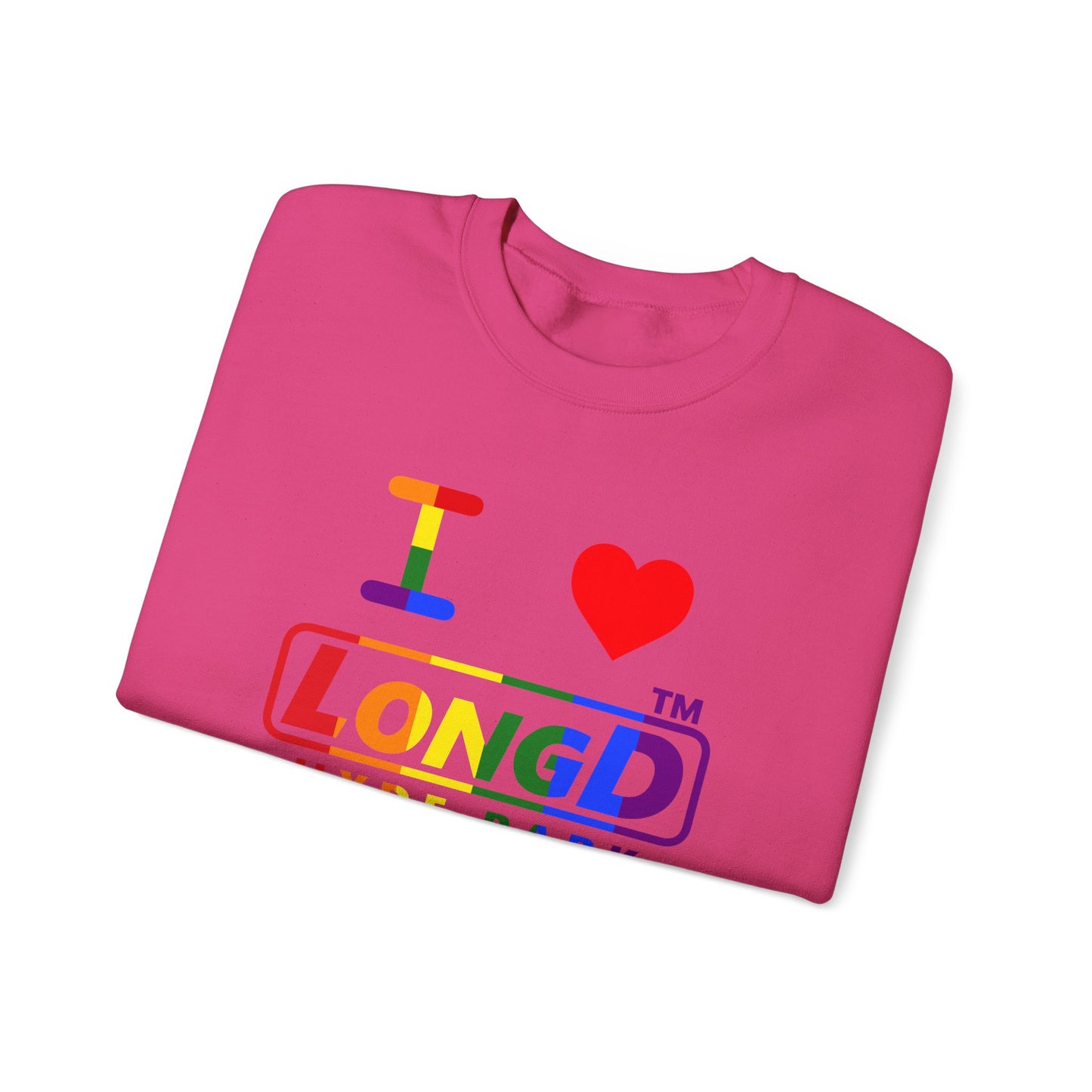 I Luv LongD positive vertical striped Hyde Park logo crewneck sweatshirt (Pride colors)