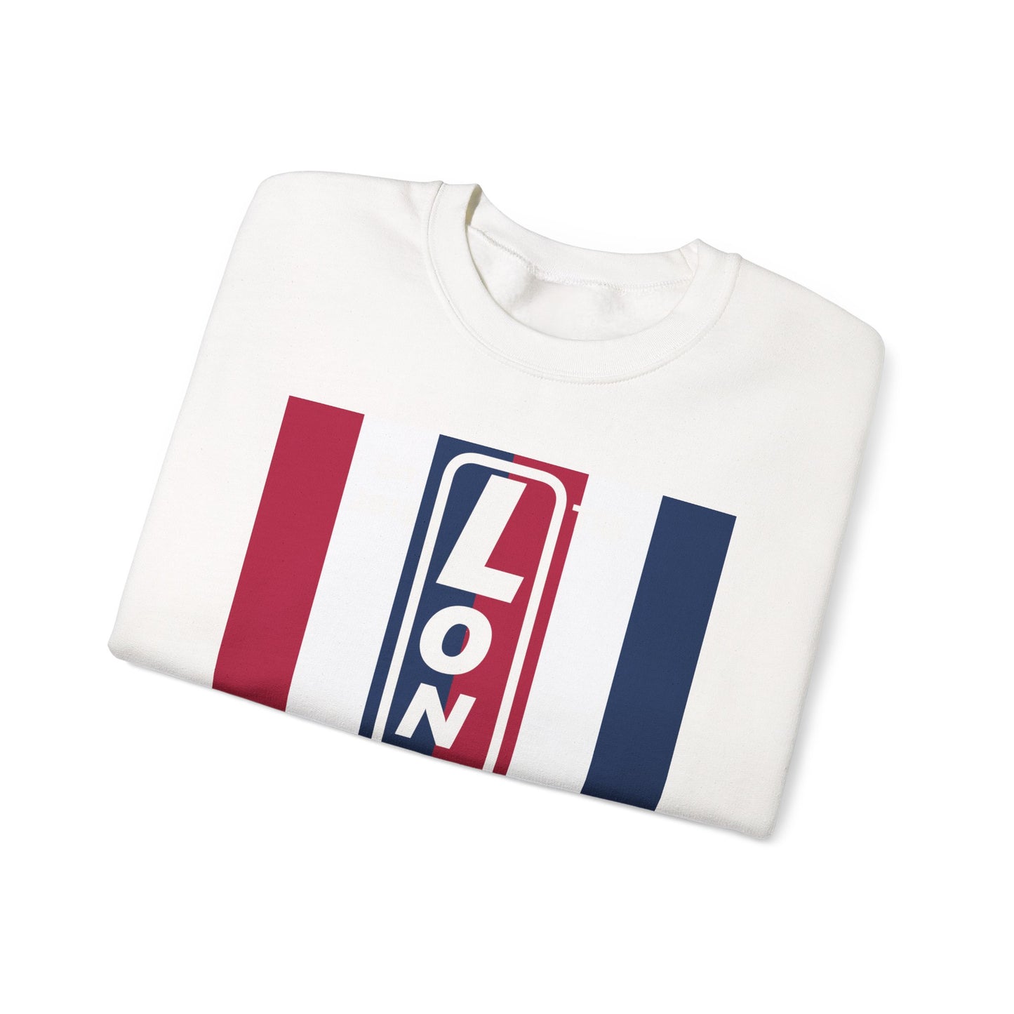 LongD negative vertical 6-striped Hyde Park upright logo crewneck sweatshirt (patriotic colors)
