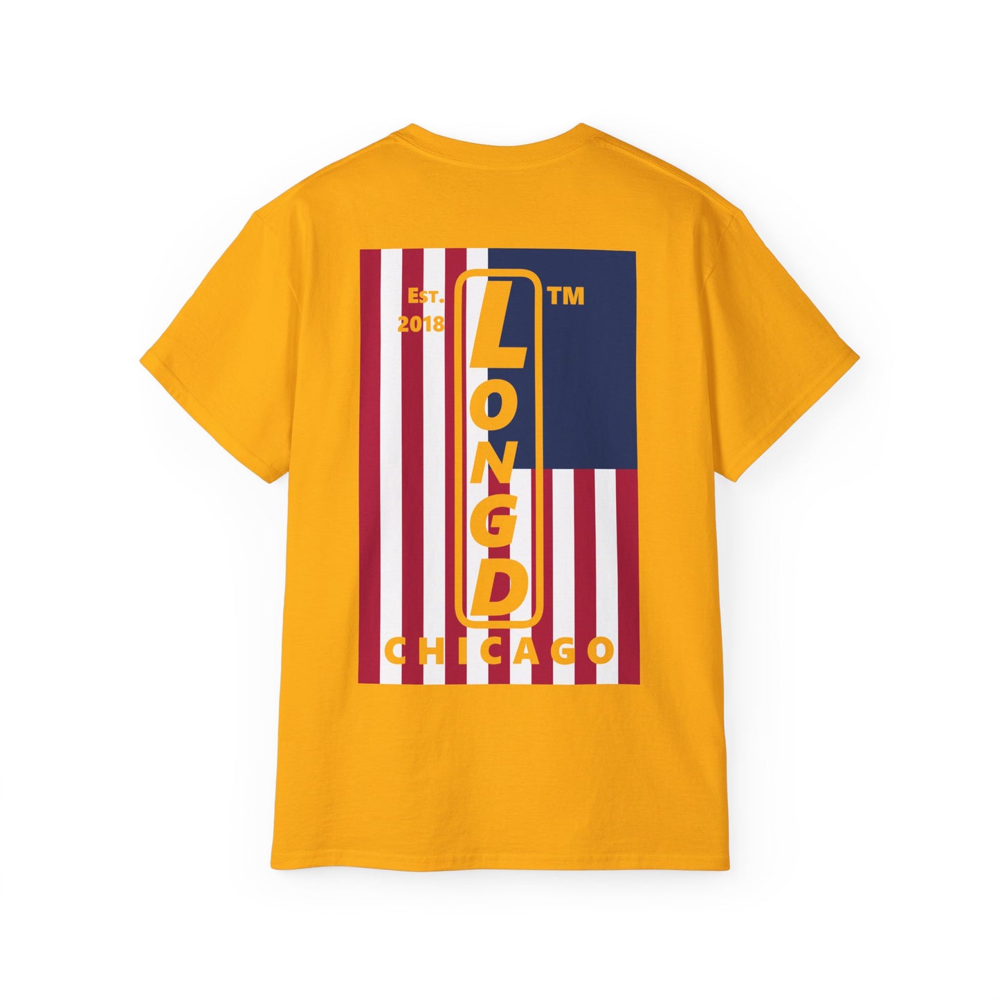 I Burst LongD cotton tee negative cropped flag single-breasted front-back Chicago upright logo (Patriotic colors)