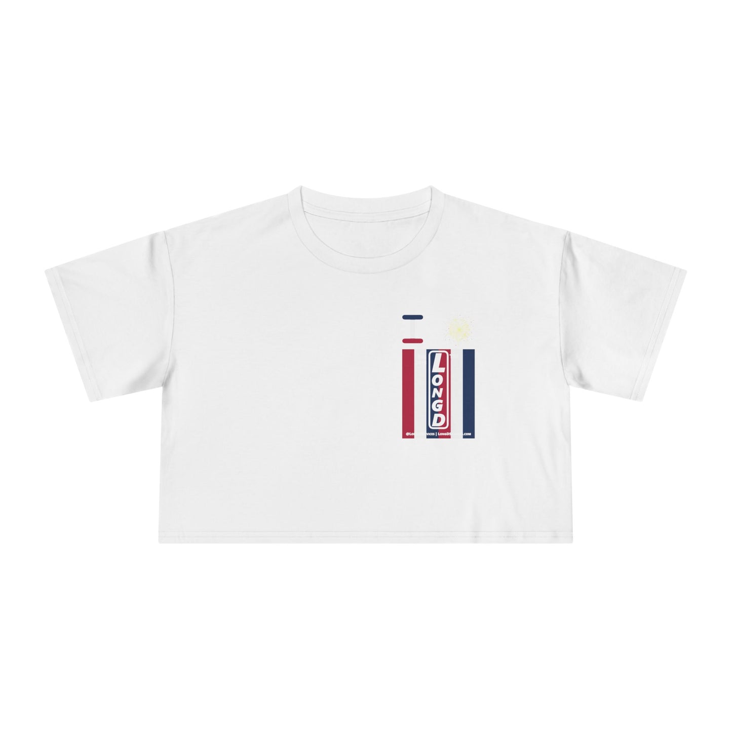I burst LongD negative vertical 6-striped upright single-breasted tag-domain logo crop tee