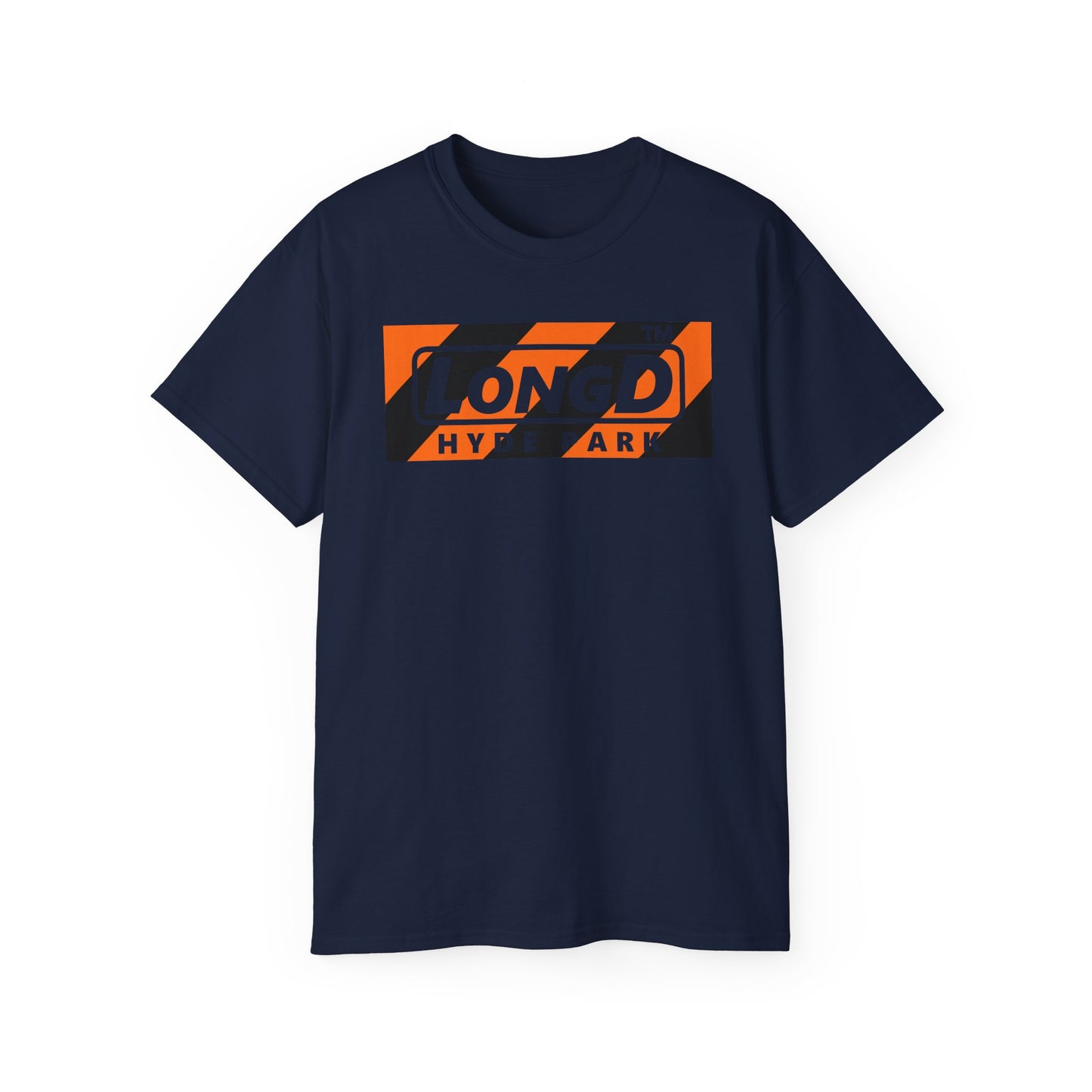 LongD Hyde Park negative diagonal 6-striped front-back logo (Halloween colors) cotton tee