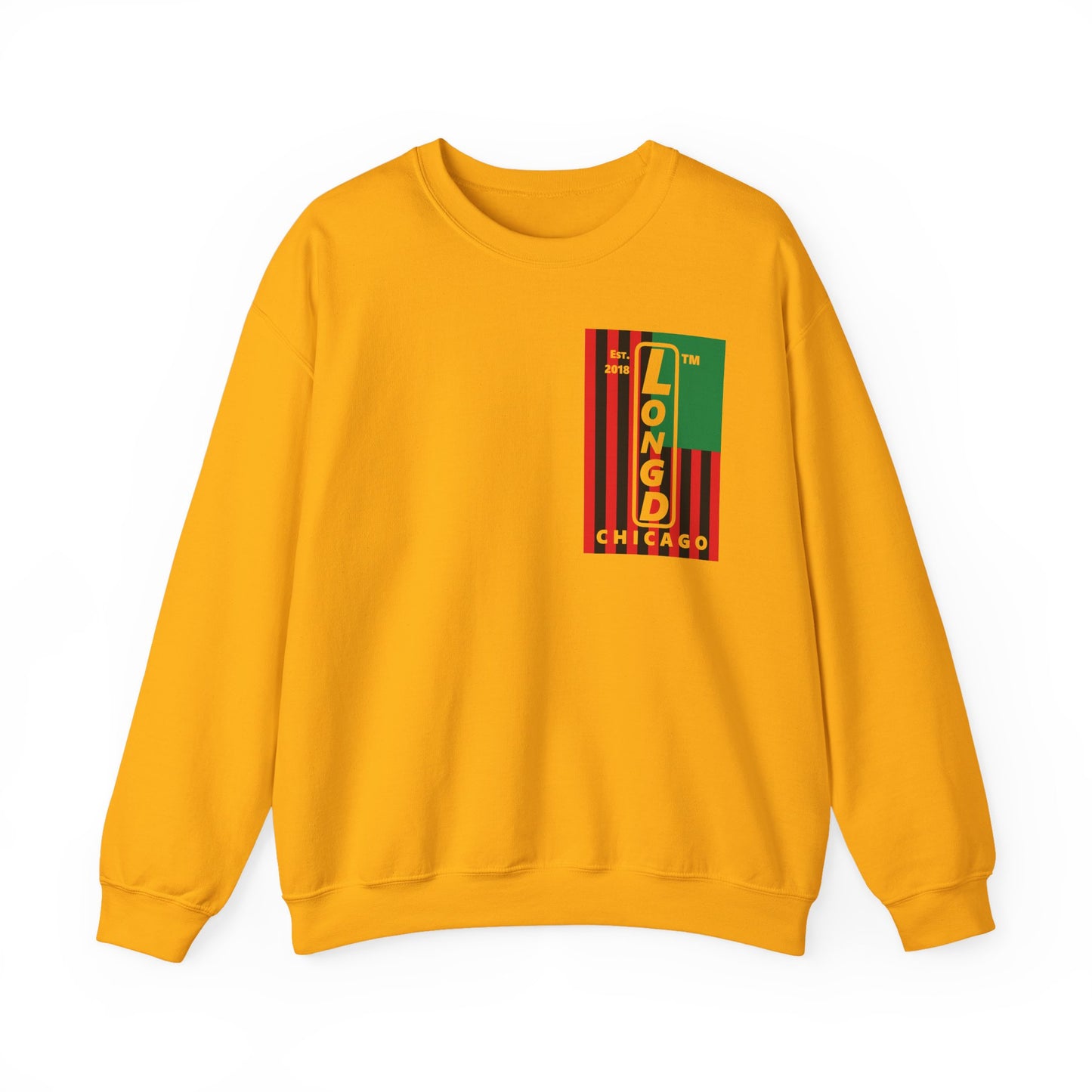 LongD negative cropped flag single-breasted front-back Chicago upright logo crewneck sweatshirt (Juneteenth colors)